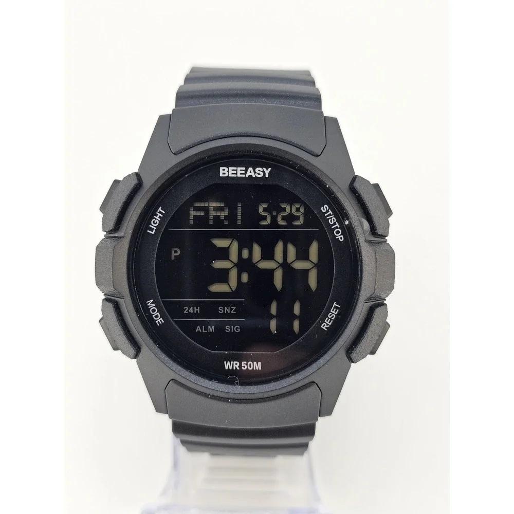 Beeasy Men's Digital Sports Watch 49MM Black Plastic Bands Light Working